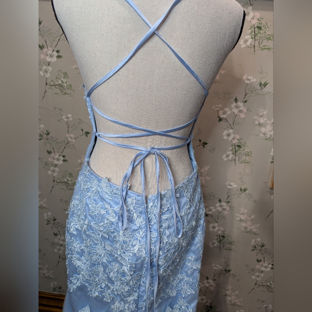 Blue Floral Prom Dress - Picture 8 of 12